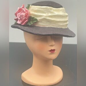 Berkeley Designs: Resin Collectible Vintage Purple Cream Ladies Hat w/ Head Mold